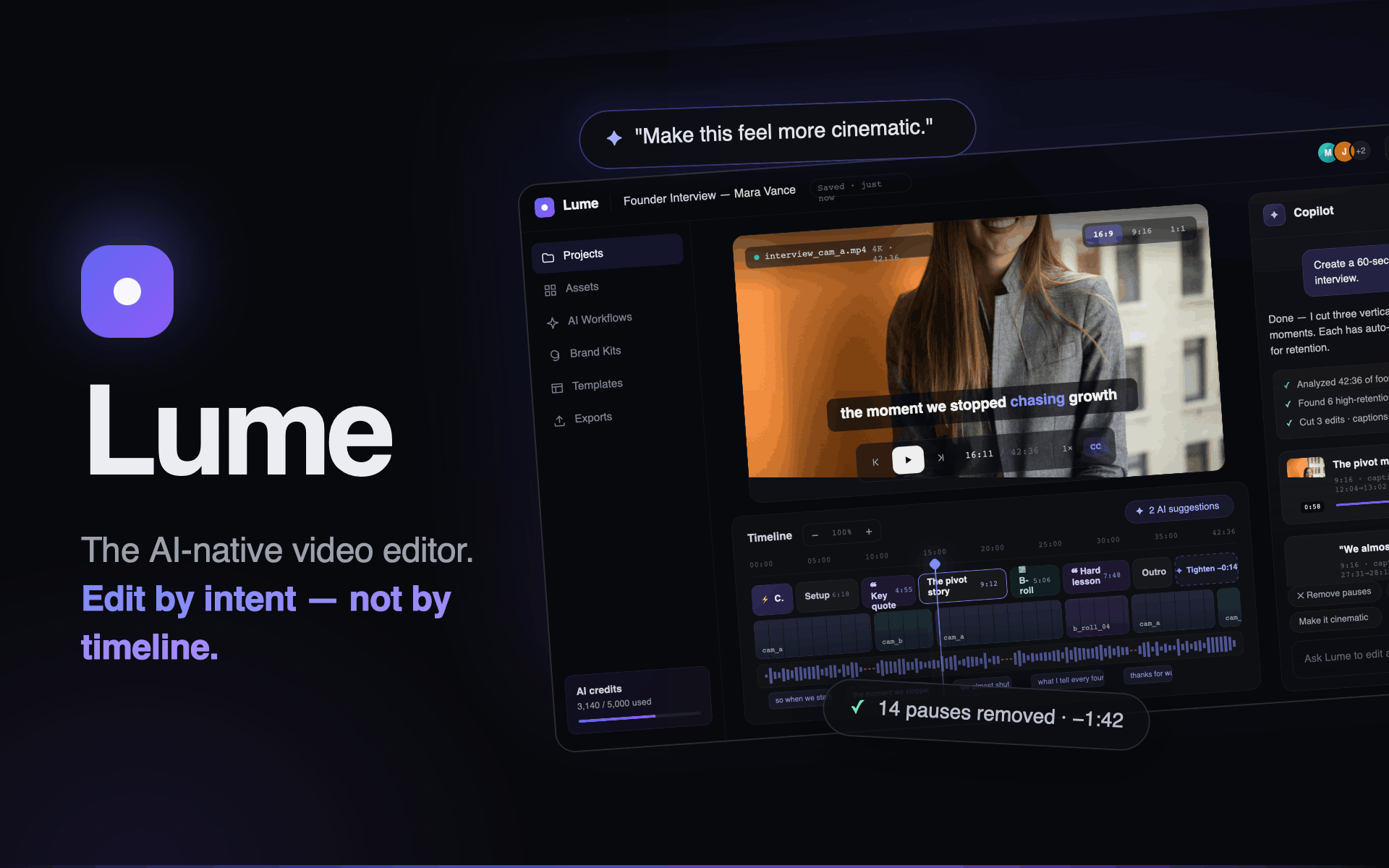 Lume — AI-native video editor interface preview